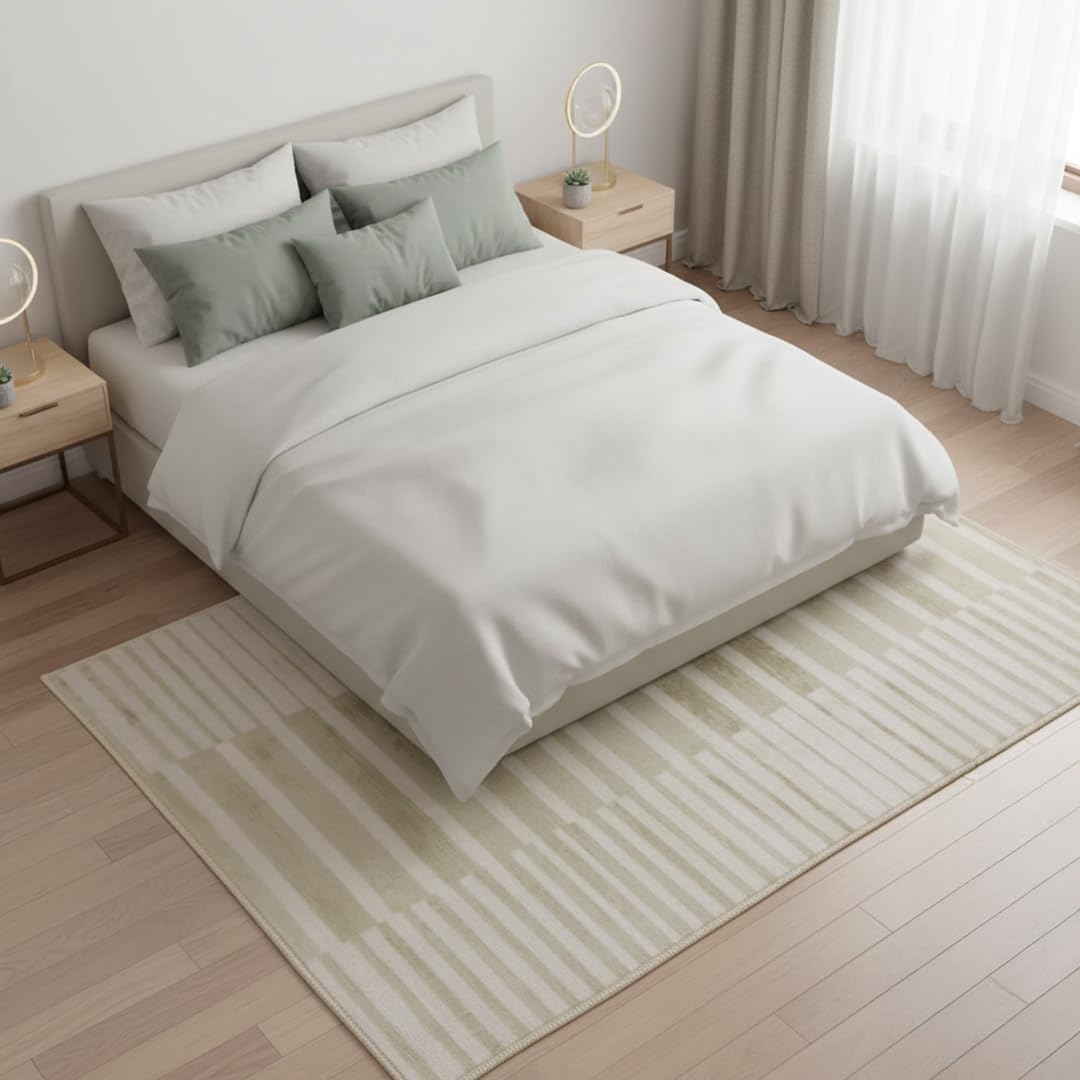 Muddy Mat® Creamline 6ft x 9ft Washable Muddy Carpet® for Living Room, Bedroom & Dining Room – Modern Soft Low Pile Non Slip Carpet – Pet Friendly Waterproof Foldable Area Rugs for Home