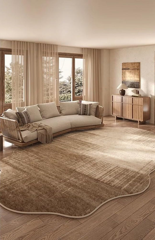 Odd Shaped Brown Beige Vintage Abstract 4x6 Area Rugs for Living Room Farmhouse Nursery Office Asymmetrical Rug Under Dining Room Coffee Table Bedroom Entryway Waterproof Faux Wool Carpets