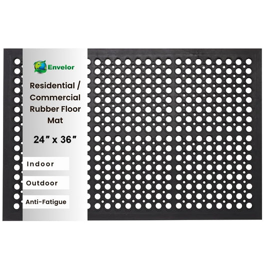 Envelor Anti Fatigue Mats for Kitchen Floor, Rubber Bar Mat, Non Slip Commercial Floor Mat with Drainage Holes, Indoor Outdoor Rubber Mat for Restaurant, Garage, Entryway, Entry Mat 24 x 36 in