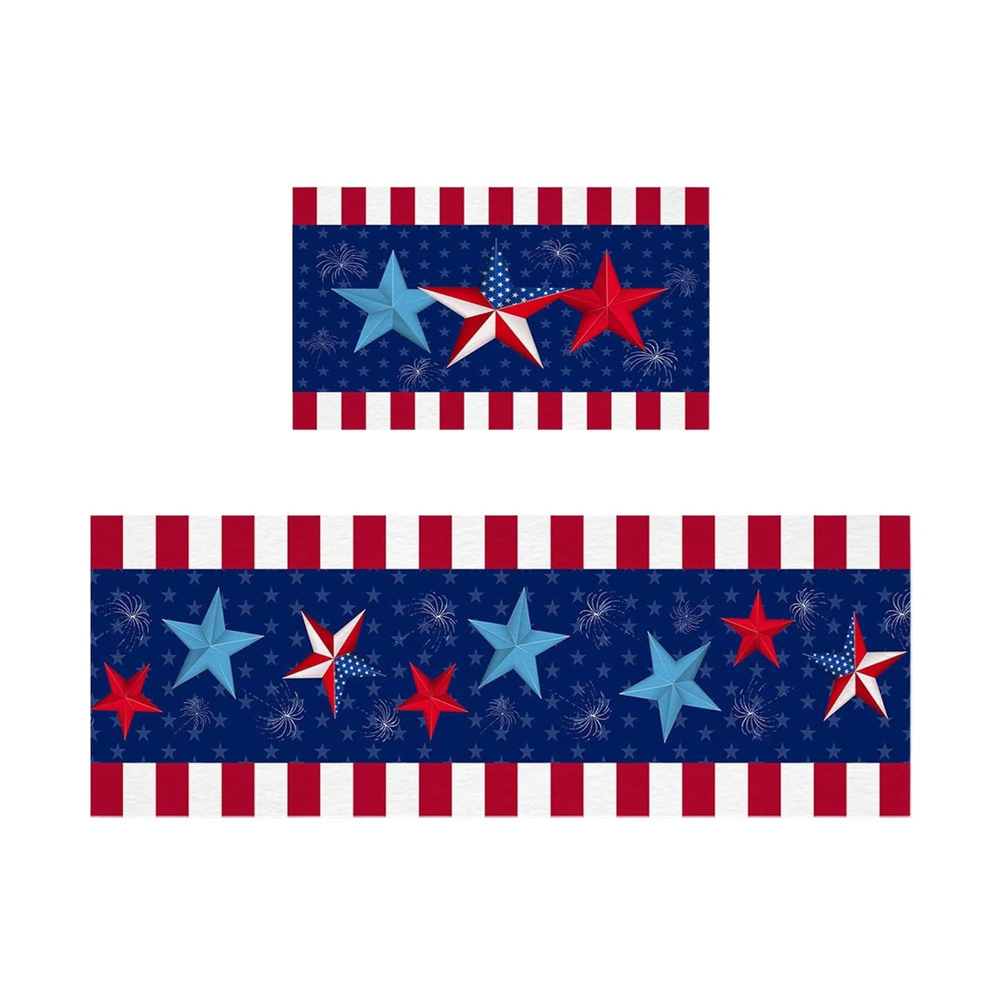 simplmasygenix 2PCS 4th of July Patriotic Kitchen Rugs, Red, White and Blue Stars and Stripes American Flag Floor Mats Washable Non-Slip Runner Rugs for Farmhouse Independence Day Decor (#2)