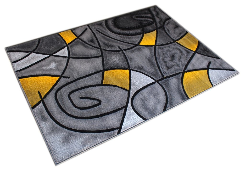 Masada Rugs, Modern Contemporary Area Rug, Yellow Grey Black (8 Feet X 10 Feet)