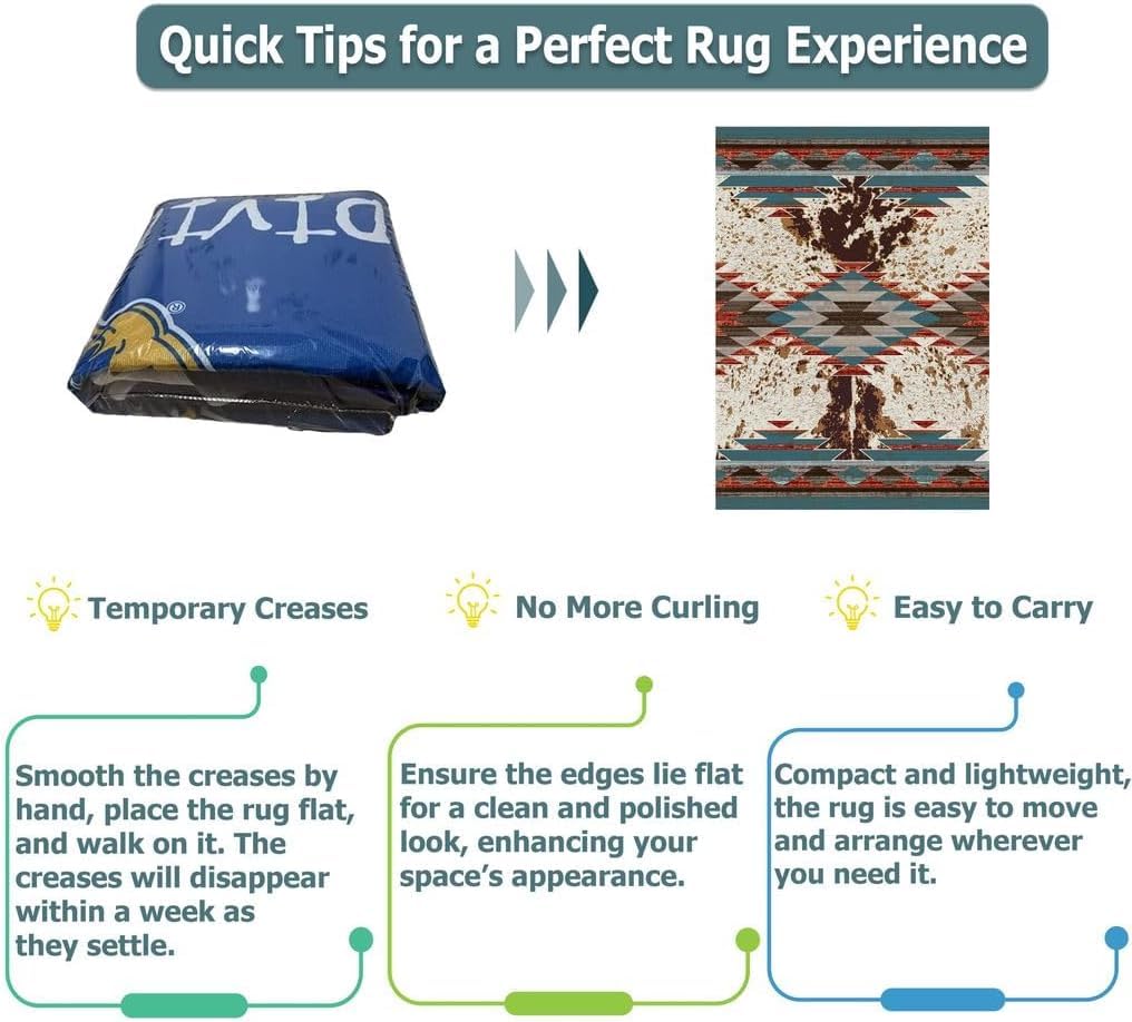 Combo Southwest Area Rug and Non-Slip Rug Tape for Living Room, Bedroom Dining Room, Laundry 3x5 ft Southwestern Rugs Runner Geometry Aztec Carpet, Native Tribal American Indian Inspired Rug