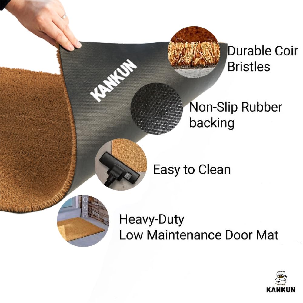 KANKUN Coco Coir Door Mat with Heavy Duty Backing, Welcome Doormat (17" x 30"), Doormat Entrance (Welcome2-1Pack)