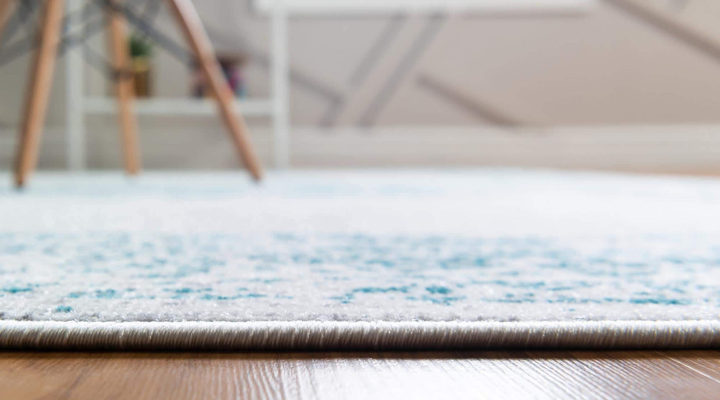 Unique Loom Aarhus Collection Vintage Border Area Rug (8' 0 x 10' 0 Rectangular, Cream/Teal)