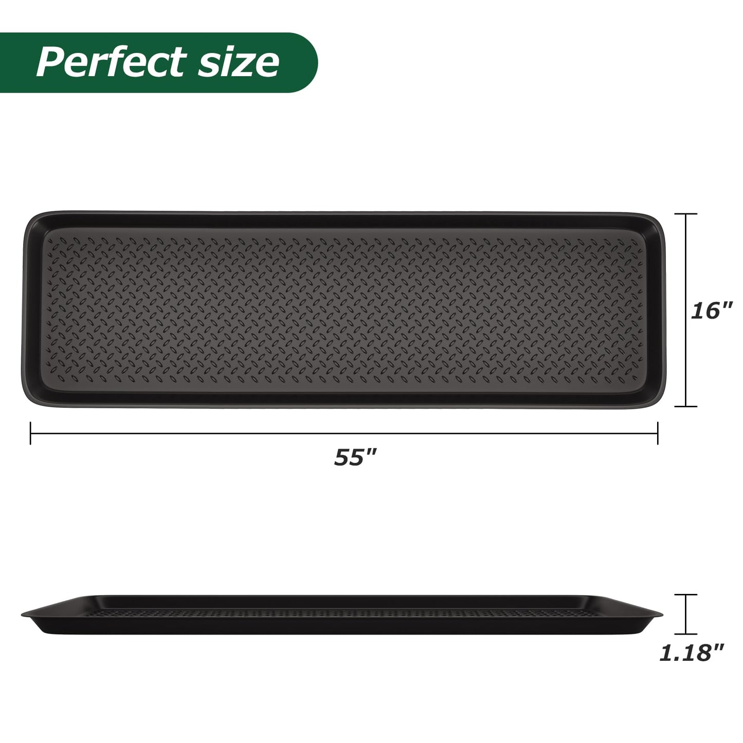 Matace 1 Pack Rubber Extra Large Shoe Tray for Entryway,Long Boot Tray,Slim Boot Mat for Indoor and Outdoor Use,16x55 in, Rectangular (Pack of 1)