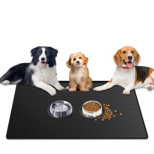 1.5MM Super Thick Dog Food Mat, 40"x30" Silicone Dog and Cat Mats for Food and Water Bowls, Waterproof Pet Feeding Mat for Contain Spills Protects Floors, Multiple Colors & Sizes for Pets, Black