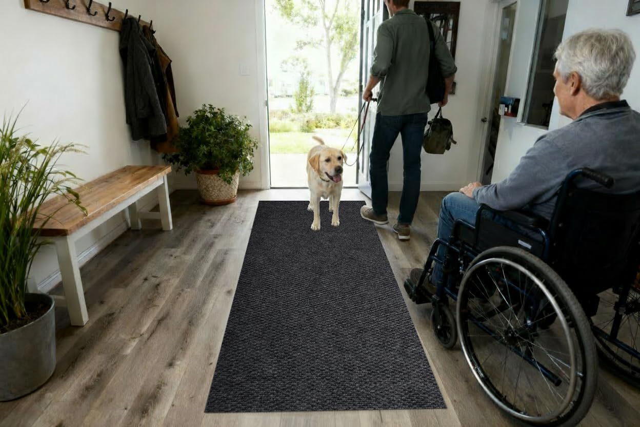 iCustomRug Entryway Mat, 3 x 14ft, Black, Indoor/Outdoor, Waterproof TPR Backing, Low-Profile All-Weather Utility Carpet