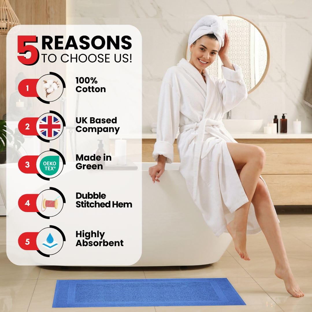 Infinitee Xclusives Premium Cotton Bath Mats for Bathroom – Pack of 2 | 34x22 Inches | Ultra Soft, Super Absorbent, Non-Slip, Machine Washable Mats (Eloquent Blue) [Not a Rug]