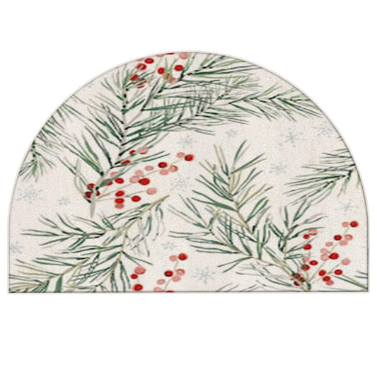 Mrcrypos Christmas Half Round Doormat Xmas Red Berries Non-Slip Semi Circle Area Rug Durable Half Moon Rugs Hearth Fireplace Rug for Living Room Bedroom Holiday Decor 16 x 24 Inch