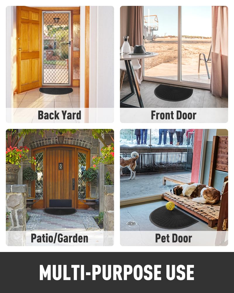 tchdio Door Mat Outdoor Indoor Entrance Doormat-Semicircular Durable Rubber Non Slip Front Door Mat for Outside Inside Entry Entryway Dirt Trapper WelcomeMat for Muddy Paws and Shoes-Black 17”x30”