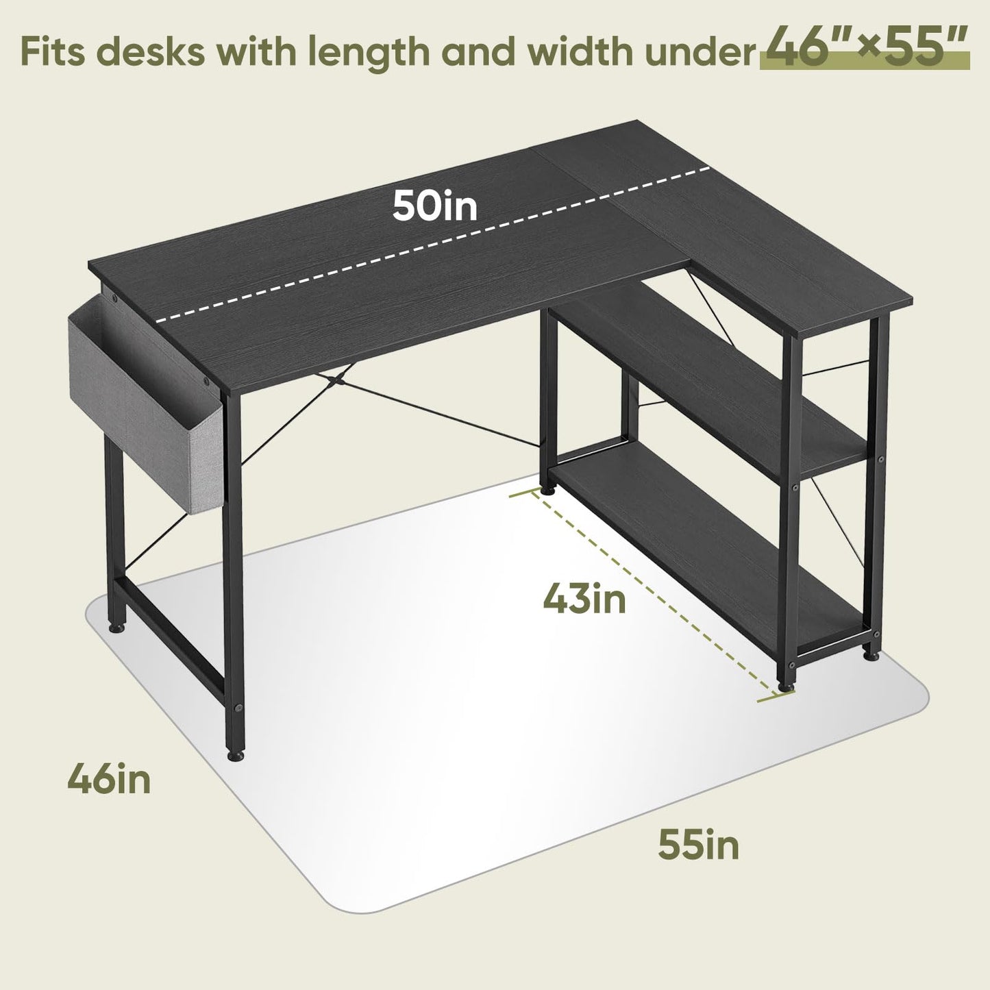 Furnbar 46" x 55" Office Chair Mat for Carpet, Tempered Glass Chair Mat with Rounded Corners and Polished Edges, Desk Floor Mat for Carpet, Hardwood Floor, Office