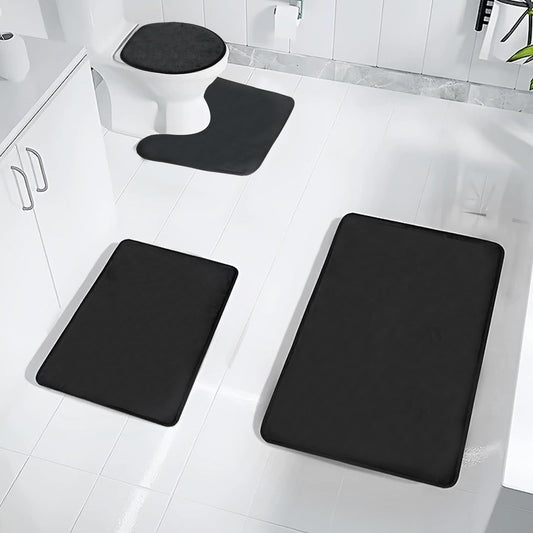 Uowuoiw Memory Foam Black Bathroom Rug Set 4-Piece, Soft & Supportive Bath Mat Set, Super Absorbent & Quick Dry, Non-Slip Backing, Machine Washable Rugs for Bathroom, Tub & Shower (Black)