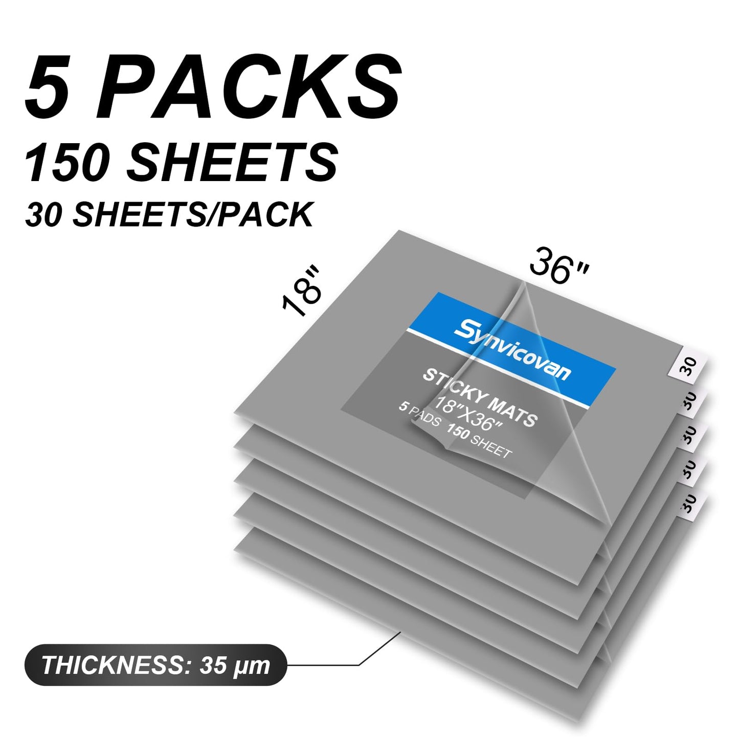 18" x 36" Sticky Mat Tacky Pads (5 Packs,150 Sheets,30 Sheets/Pack Adhesive Floor Mat for Cleanroom Laboratory Hospital Construction Pets Home Indoor Gymnasium and Workshop, Grey