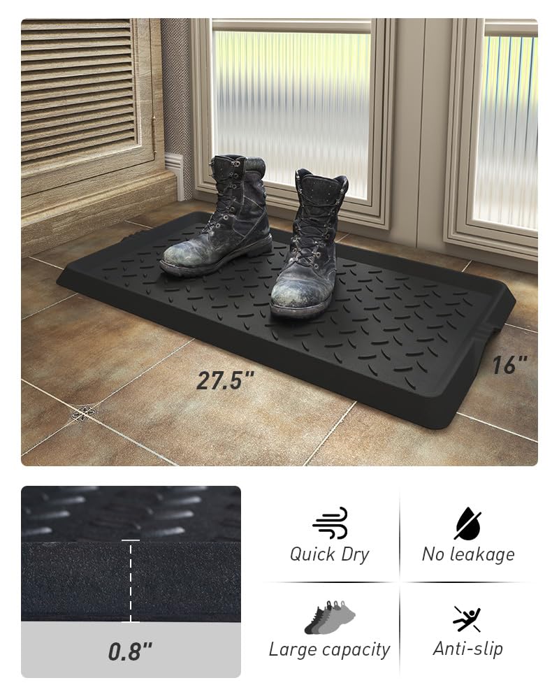 SUPENUIN Boot-Tray Heavy Duty Rubber Mat with Lip Waterproof Shoe Mat Tray for Entryway Indoor Outdoor Multi Use Catch All Trays Entryway Shoe Storage 16x27.5 Inches