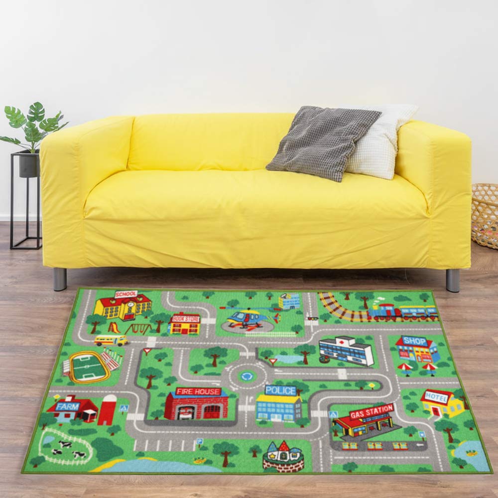 Yincimar Kids Play Rug for Playroom 5.2x3.3 ft Town City Road Map Car Mat Play Mat Educational Learning Carpet Area Rug for Boy Girl Toddler Bedroom Playroom