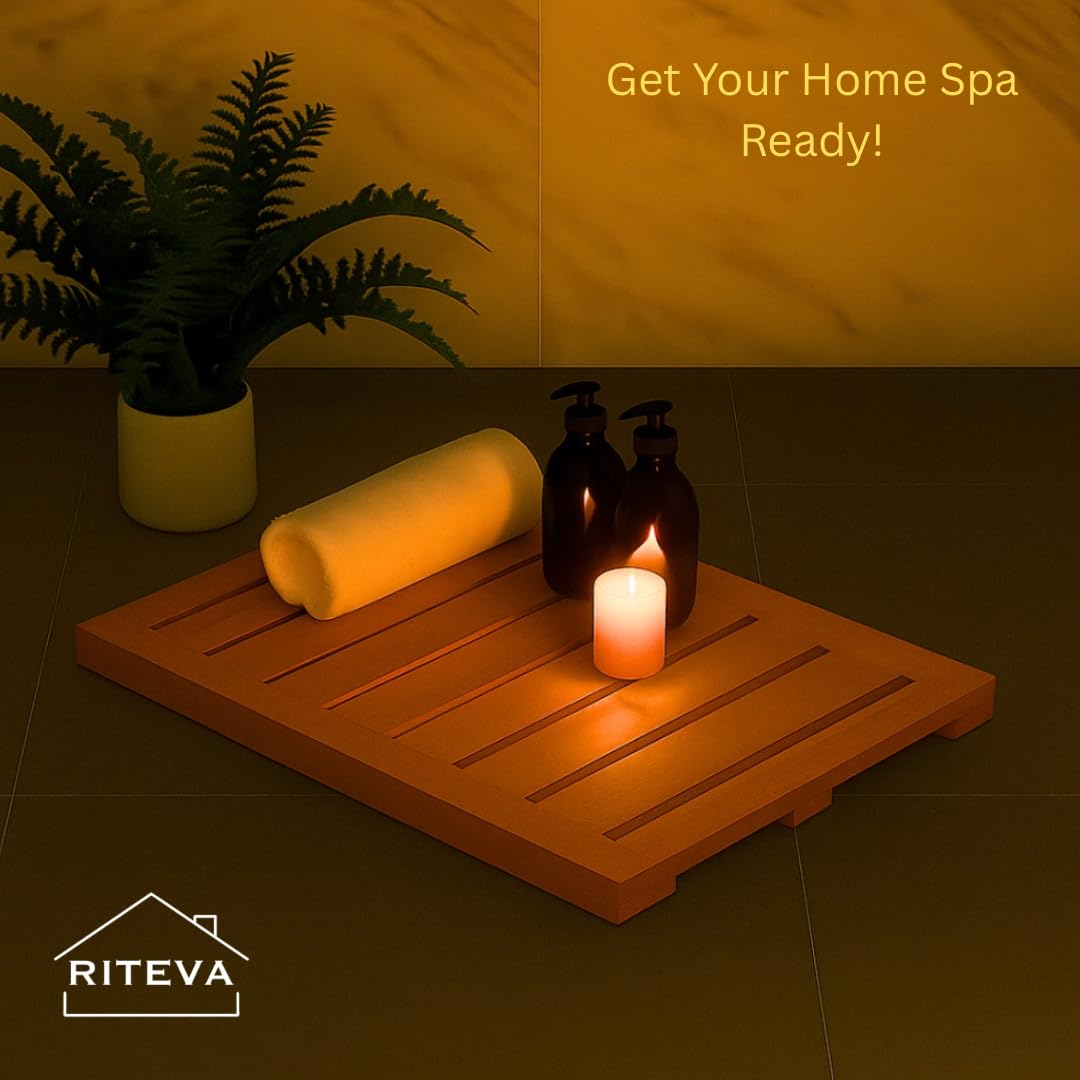 RITEVA Bamboo Bath Mat, Non Slip Bath Mat, Bath Furniture, Bathroom Accessory, Natural Bamboo Furniture, Floor Mat for Spa & Sauna, Bamboo Mat for Indoor & Outdoor Spaces, Minimalist.