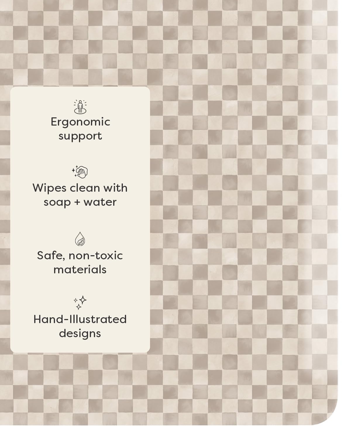House of Noa Nama Standing Mat – Anti-Fatigue Cushioned Kitchen Mats for Floor | Ergonomic Bounce-Back Foam Kitchen Mats | Anti-Fatigue Mats for Kitchen & Standing | Checker Almond | 22" x 54"