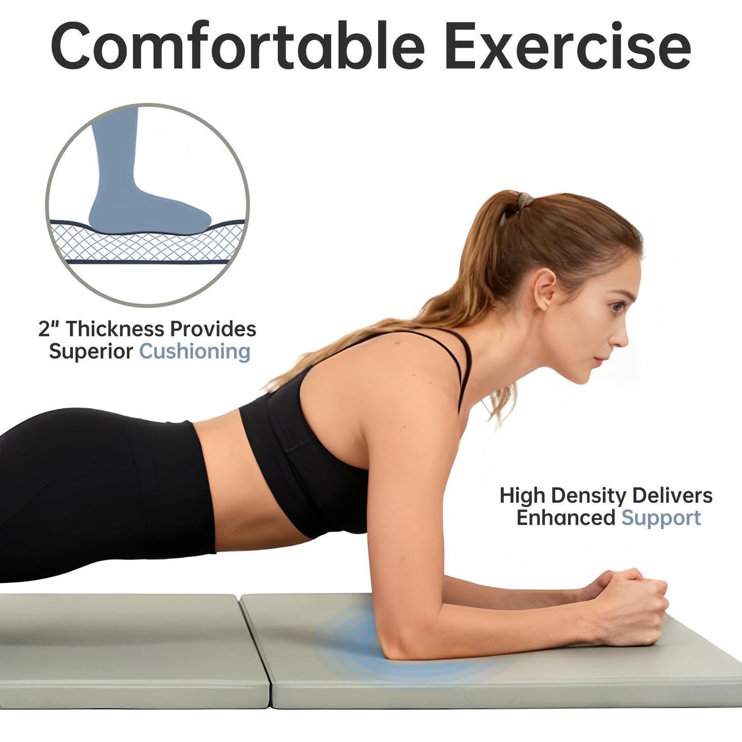 SEHAUSEU Foldable Yoga Mat, 2 Inches Extra Thick Non-Slip Design Fitness Mats,Better cushioning and shock-absorbing Multi-Purpose Exercise Pilates Mat for Home Studio-72 x 24 x 2" Grey