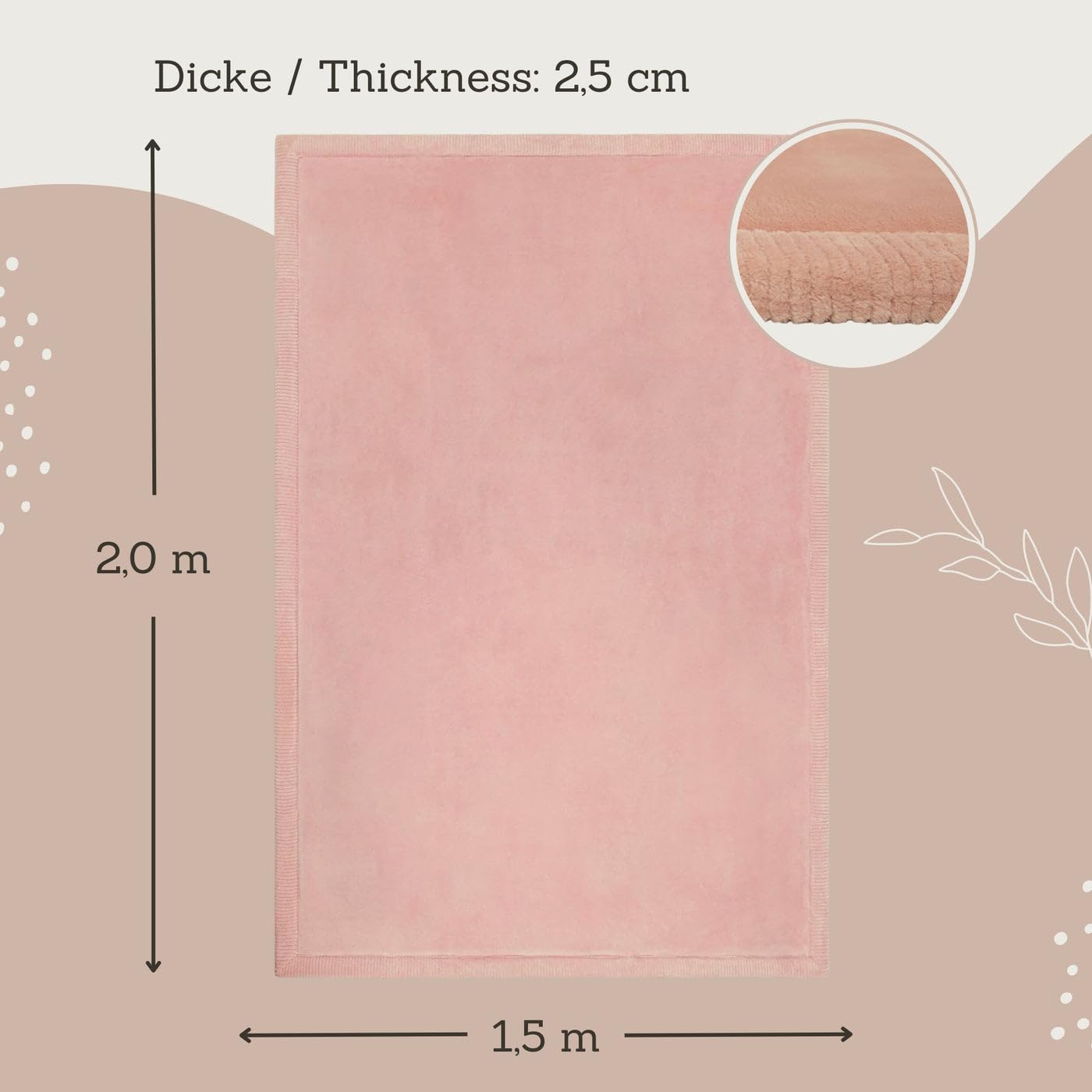 Stylish Coral Velvet Baby Play Mat 60" x 80" Pink – Soft 1" Thick High-Density Memory Foam Nursery Rug – Playmat for Floor with Non-Slip Backing for Crawling & Playing – Non-Toxic, odorless Area Rug
