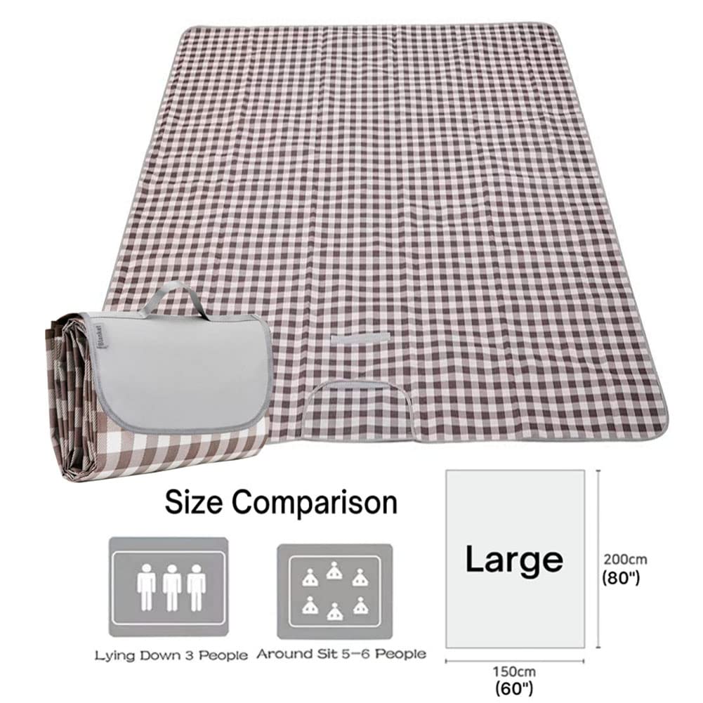 K Y KANGYUN Beach Blanket Outdoor Picnic Blankets Mat 80"x60" Extra Large Waterproof Sand Proof Camping Blankets Lightweight Folding Portable Travel Blanket for Family Park Beach Grass (Brown)