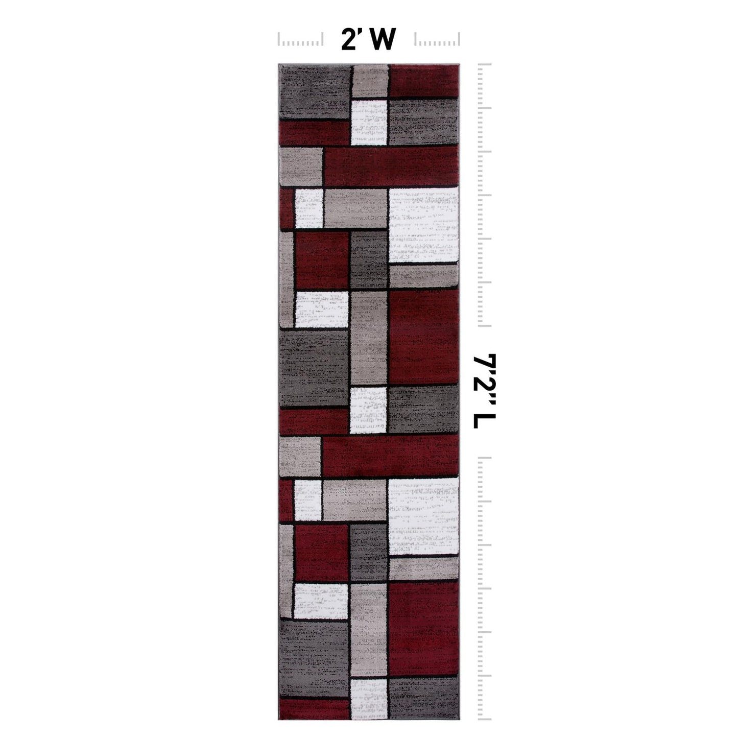 Rugshop Modern Geometric Boxes Red Area Rug, Carpet with Jute Backing for Hallway, Entryway, or Laundry Room, 2' x 7'2"