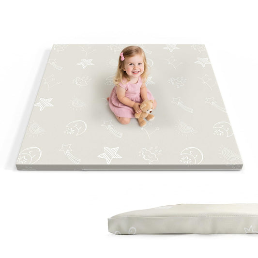 47x47 Baby Play Mat - Leather Waterproof Tummy Time mats for floor - 1.2" Extra Thick Foam Cushioned & Super Soft Babycare Playmat for Playpen Crawling- Padded Activity Gym for Kids Babies Toddlers