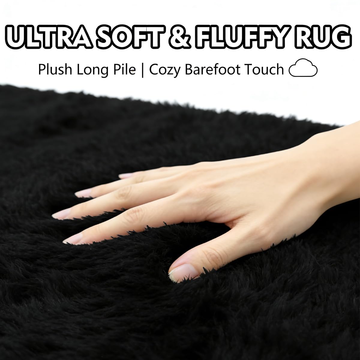 RUN HELIX Black Bathroom Rugs Sets 3 Piece Shaggy Bath Mat Non-Slip Mats Water Absorbent Bath Rug Floor Mats Soft Washable Shower Rug with U-Shaped Contour Rug Toilet Lid Cover Home Decor Accessories