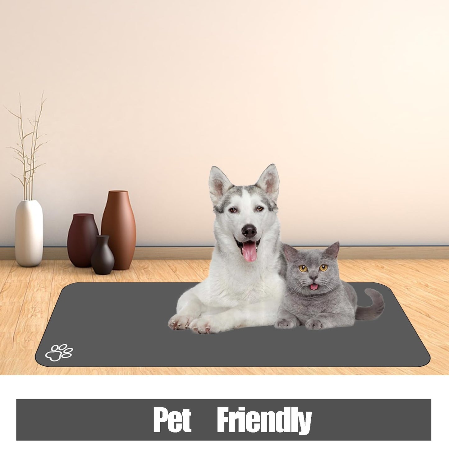 Large Pet Feeding Mat, 39.3"x15.7" Absorbent Quick Dry Dog Mat for Food and Water Bowl, Non Skid Cat Bowl Mat, No Stains for Pet Water Dispenser Pet Supplies for Messy Drinkers