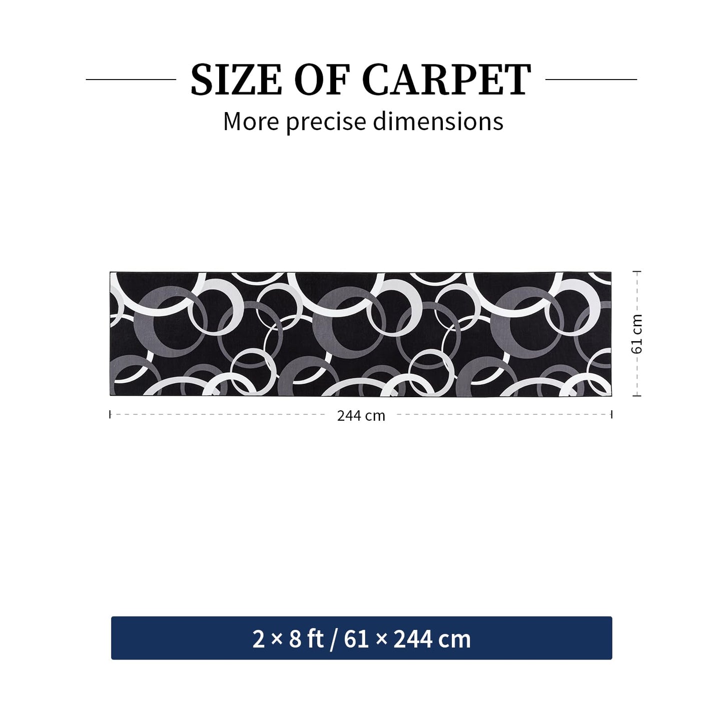 YIHOUSE Washable 2x8 Hallway Runner Rug Non Slip, Black and White 8ft Rug Runners for Bathroom Kitchen Non Skid, Geometric Circle Modern Carpet Runner for Entryway Bedroom