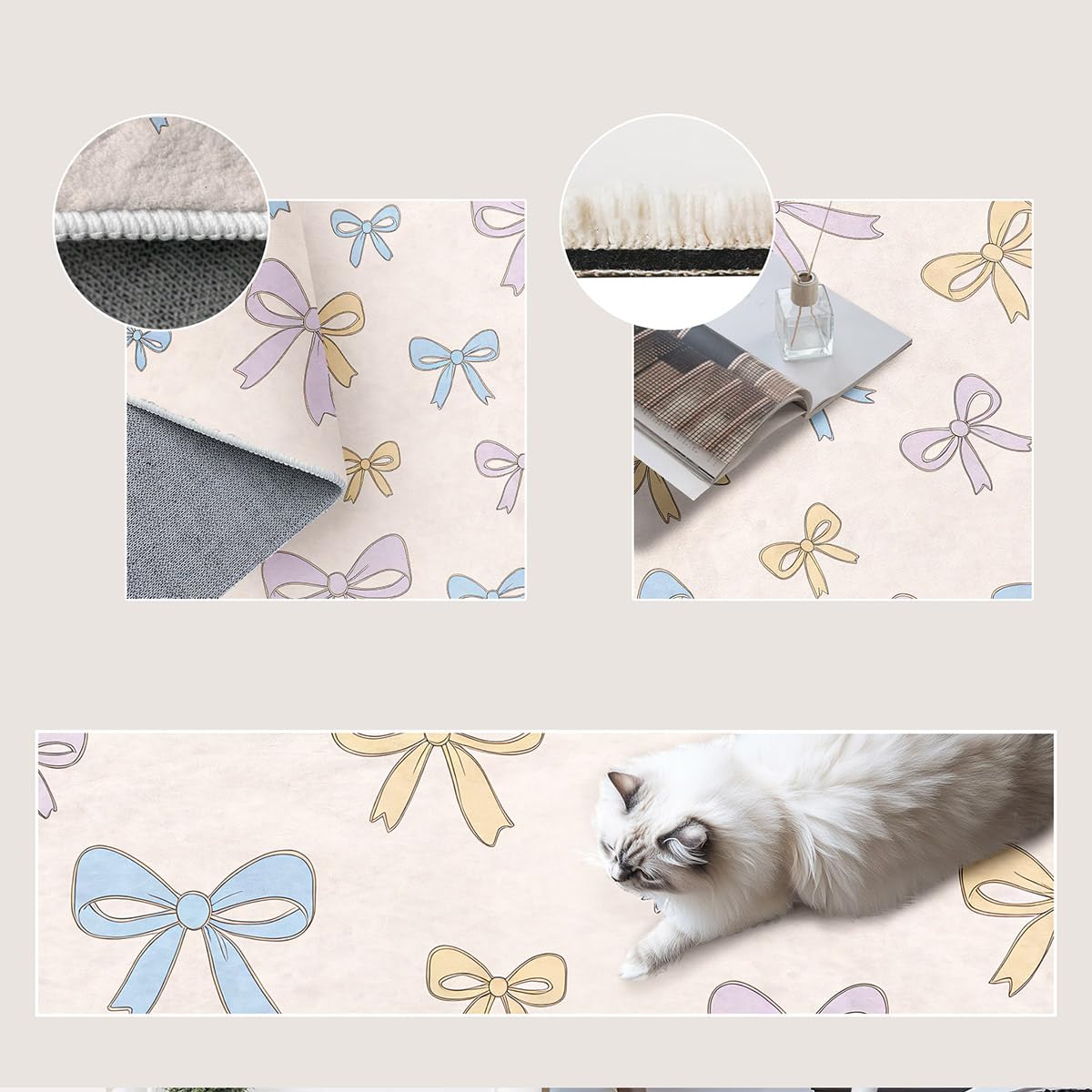 Bildenly 3x5 Area Rug with Bow-Knot Pattern, Washable Rug for Girls Bedroom, Non-Slip Small Living Room Carpets, Baby Bedside Indoor Rug, Stylish Decor for Girl Couples Pet