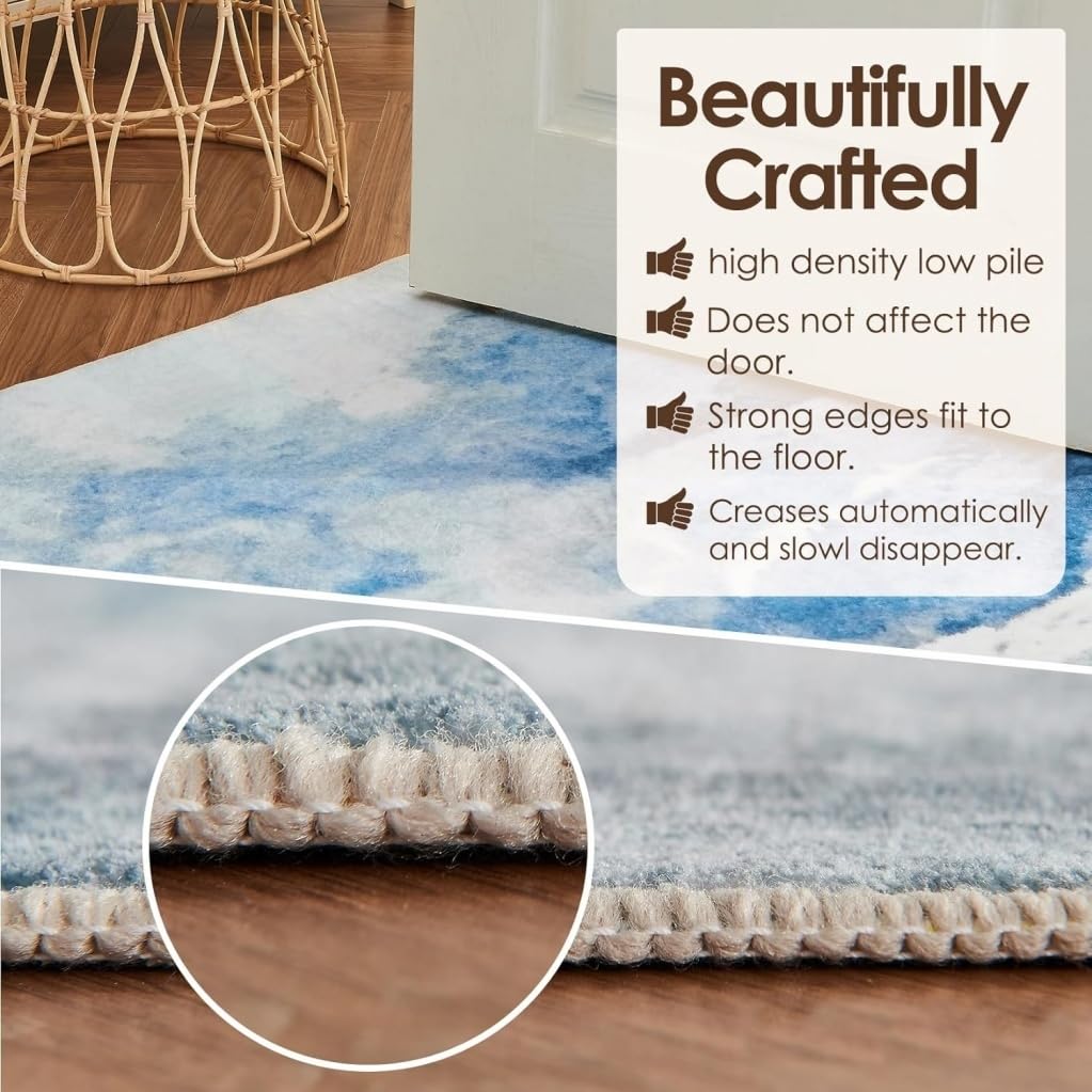 Marble Stripe Gradient Modern Abstract Washable Royal Blue Gold Area Rug 5x7 Non Shedding Wool Soft Unique Aesthetic Rug for Bedroom Diningroom Lux Art Deco Office Dorm Indoor Floor Carpet