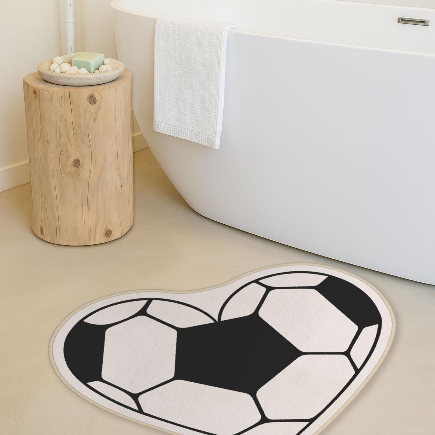 Allenjoy 30.5" x 30.9" Soccer Heart Rug Bath Mat - Carpet for Bathroom Kitchen Living Room Decor, Non-Slip Durable Washable, Gifts for Kids Boys Girls Men Women