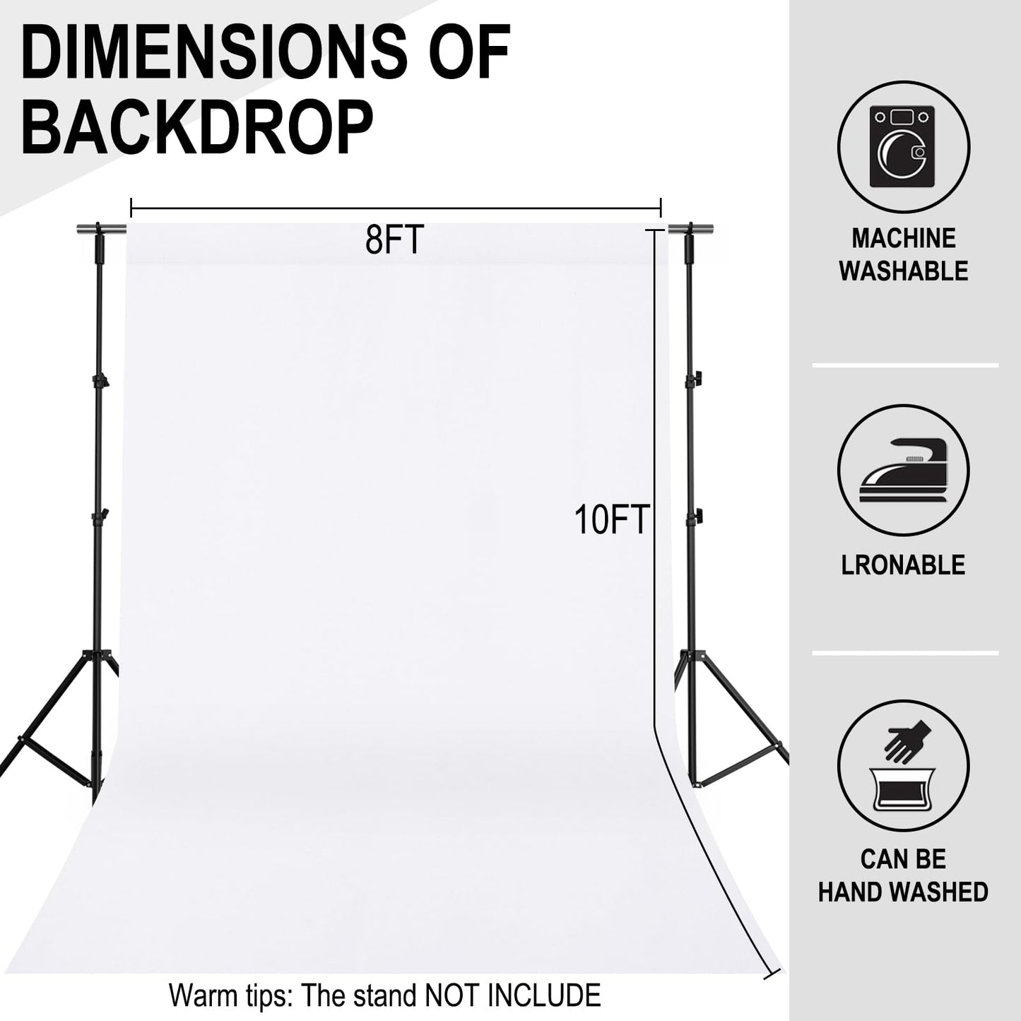 GFCC 8FTX10FT White Backdrop Background for Photography Photo Booth Backdrop for Photoshoot Background Screen Video Recording Parties Curtain