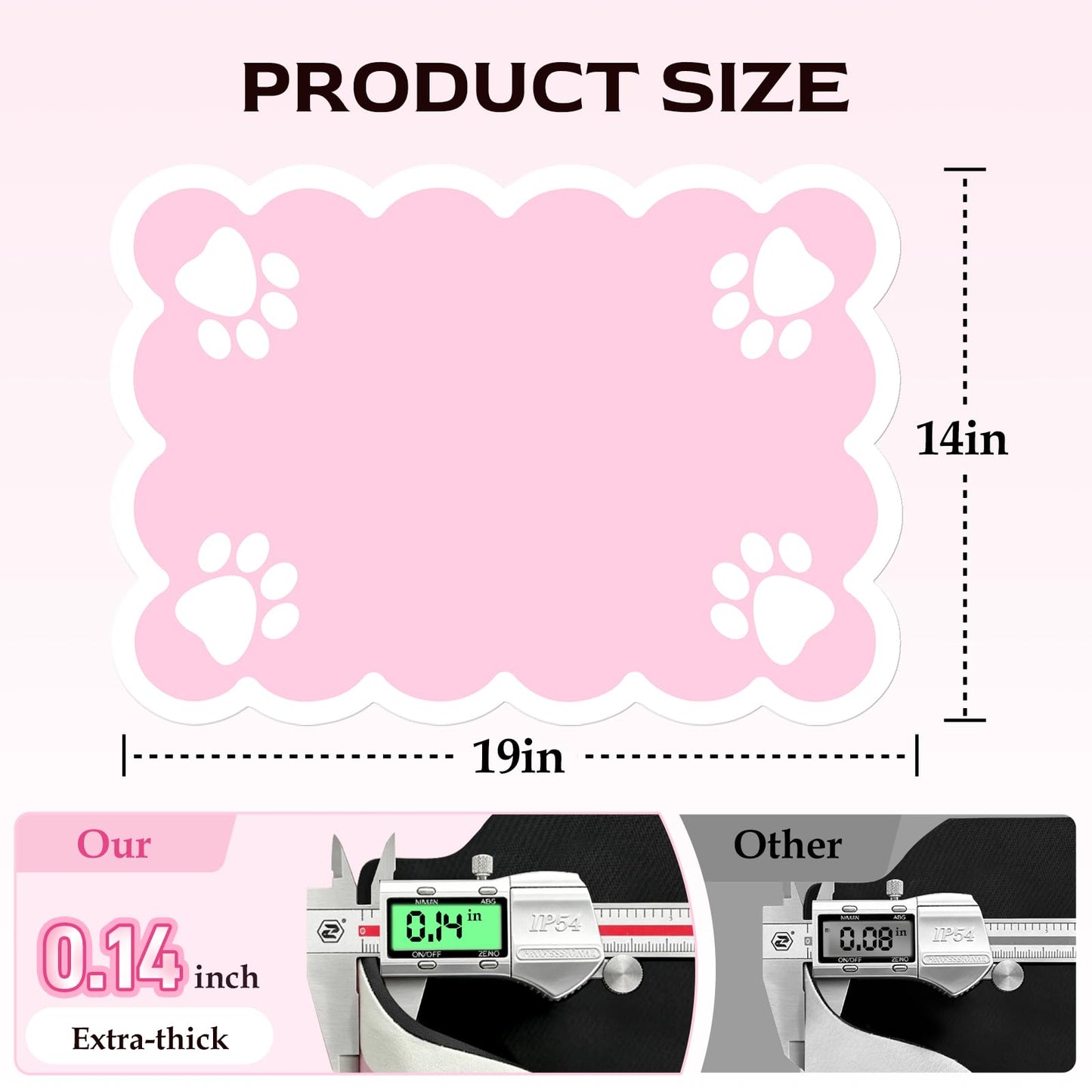 19×14in Cuttable Mat for Dog Bowls - Water Absorbent Mat for Dog Bowls with Rubber Non-Slip Backing, Quick Dry Dog Food Mat, No Stains & 3.5mm Thick Mat for Pet Food Bowls, Pink