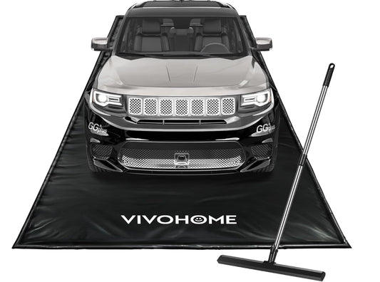 VIVOHOME Containment Mat (7'9" x 16') with Stay Put Corner, PVC Garage Floor Mats, Heavy Duty Garage Parking Mat with a Squeegee,Black