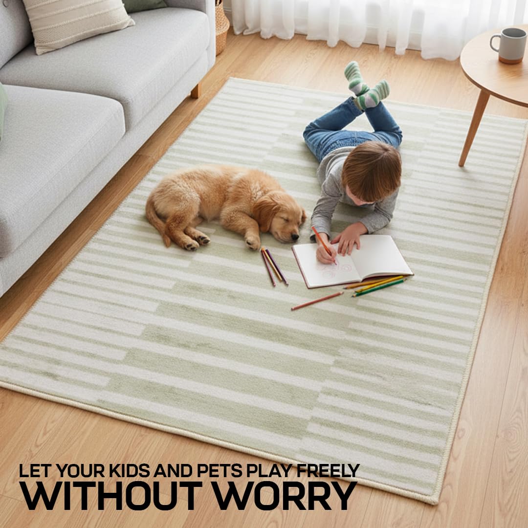 Muddy Mat® Creamline 6ft x 9ft Washable Muddy Carpet® for Living Room, Bedroom & Dining Room – Modern Soft Low Pile Non Slip Carpet – Pet Friendly Waterproof Foldable Area Rugs for Home