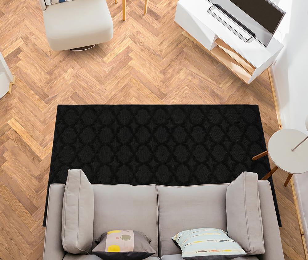 Garland Rug Sparta Non Slip Polypropylene 6 Ft. X 9 Ft. Black Area Rug- Ideal for Living Rooms & Hallways, Stylish & Durable for High-Traffic Areas