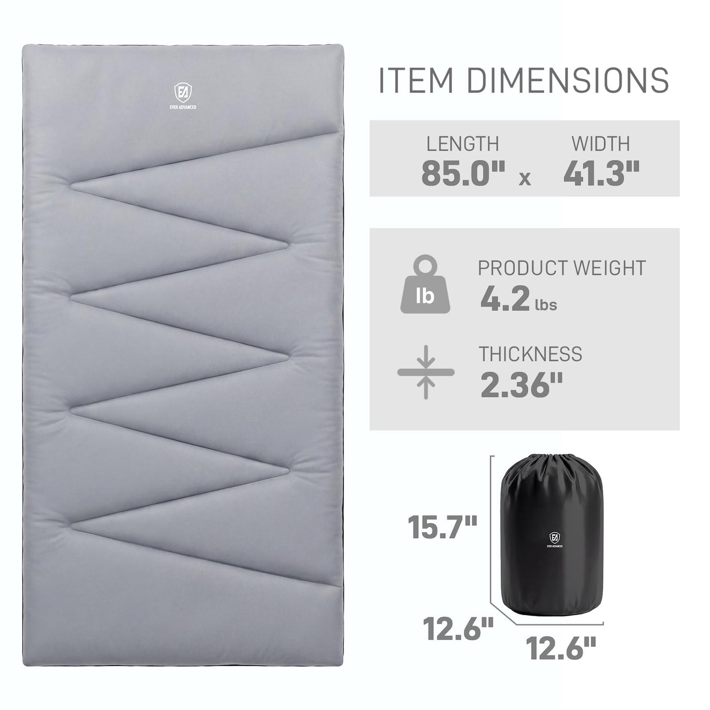 EVER ADVANCED 85" Extra Wide Sleeping Pad for Camping, 2.36" Thick Cotton Camping Mattress Pad with Carry Bag, Portable Roll Up Camping Cot Pad for Adults, Tent, SUV, Travel & Floor