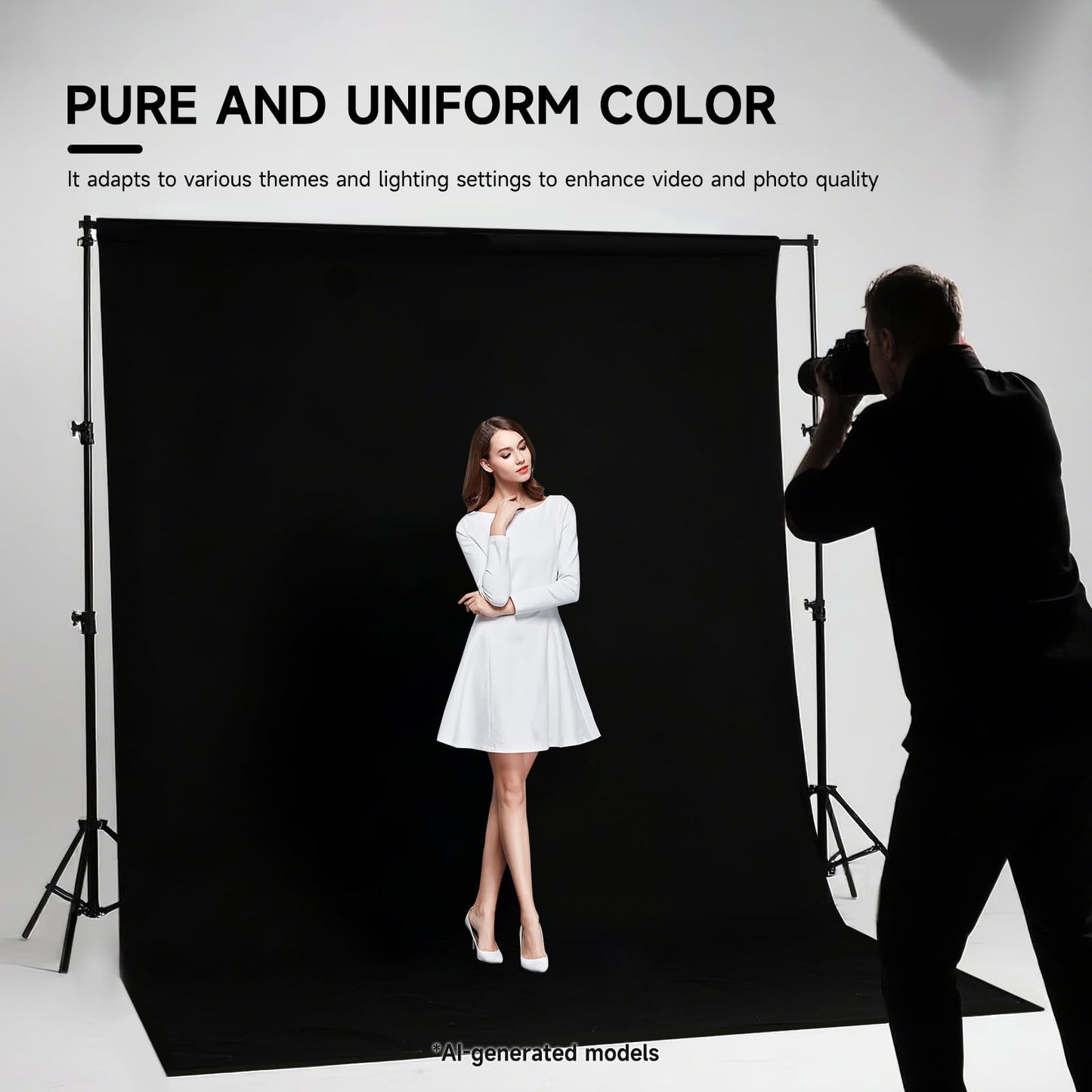 YSKE-Professional Black Photography Backdrop10X7ft - Machine Washable Seamless Background for Studio & Video