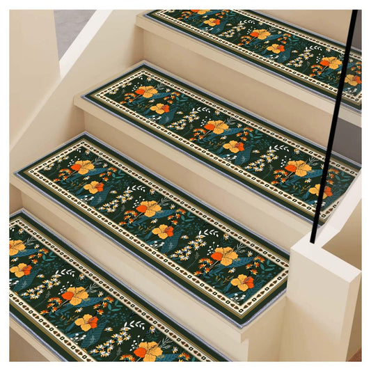 Stair Treads for Wooden Steps, 15 PCS 30"X8" Edging Non-Slip Stair Runner, Indoor Washable and Reusable Stair Treads for Kids Elderly and Pets, Colorful