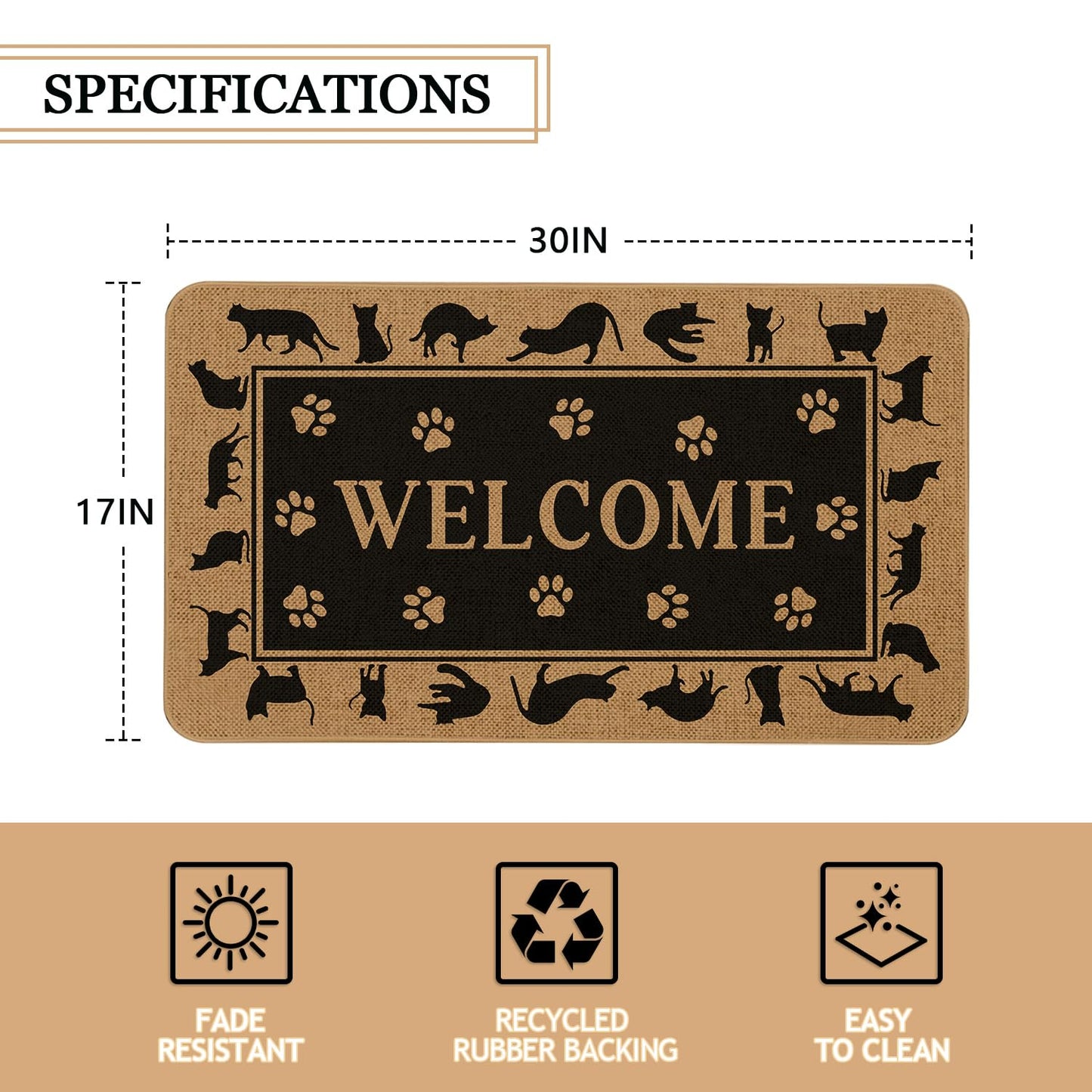 Kuyuayee Cat Welcome Door Mat 30x17 Inch Black Cats Front Doormat Indoor Outdoor Funny Cat Floor Mats Non-Slip Washable Pet Home Decor
