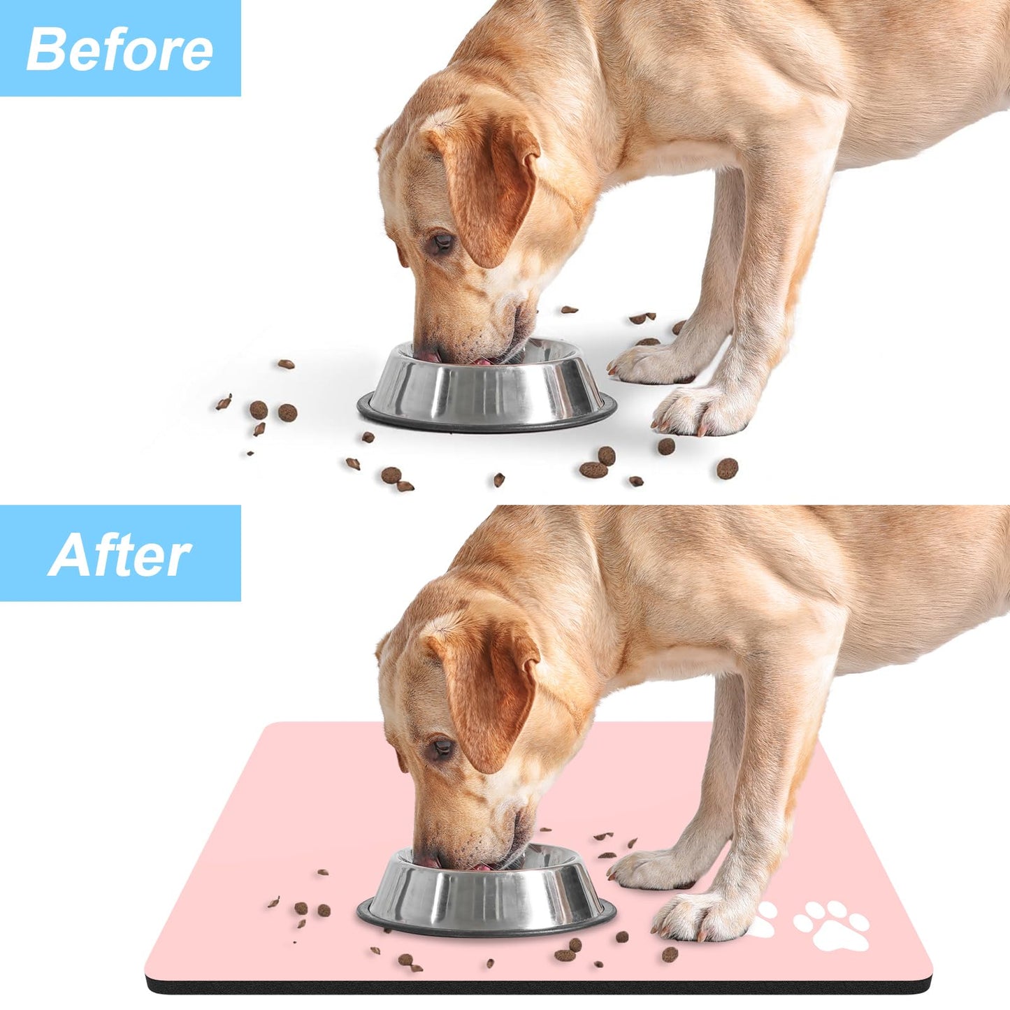 Rnivvi Dog Food Mat, 12" x 19" Footprint Absorbent Dog Cat Bowl Mat for Food and Water, Cute Anti-Slip Rubber Pet Feeding Rug Protect Floors, Puppy Placemat for Feeding & Watering Supplies, Pink