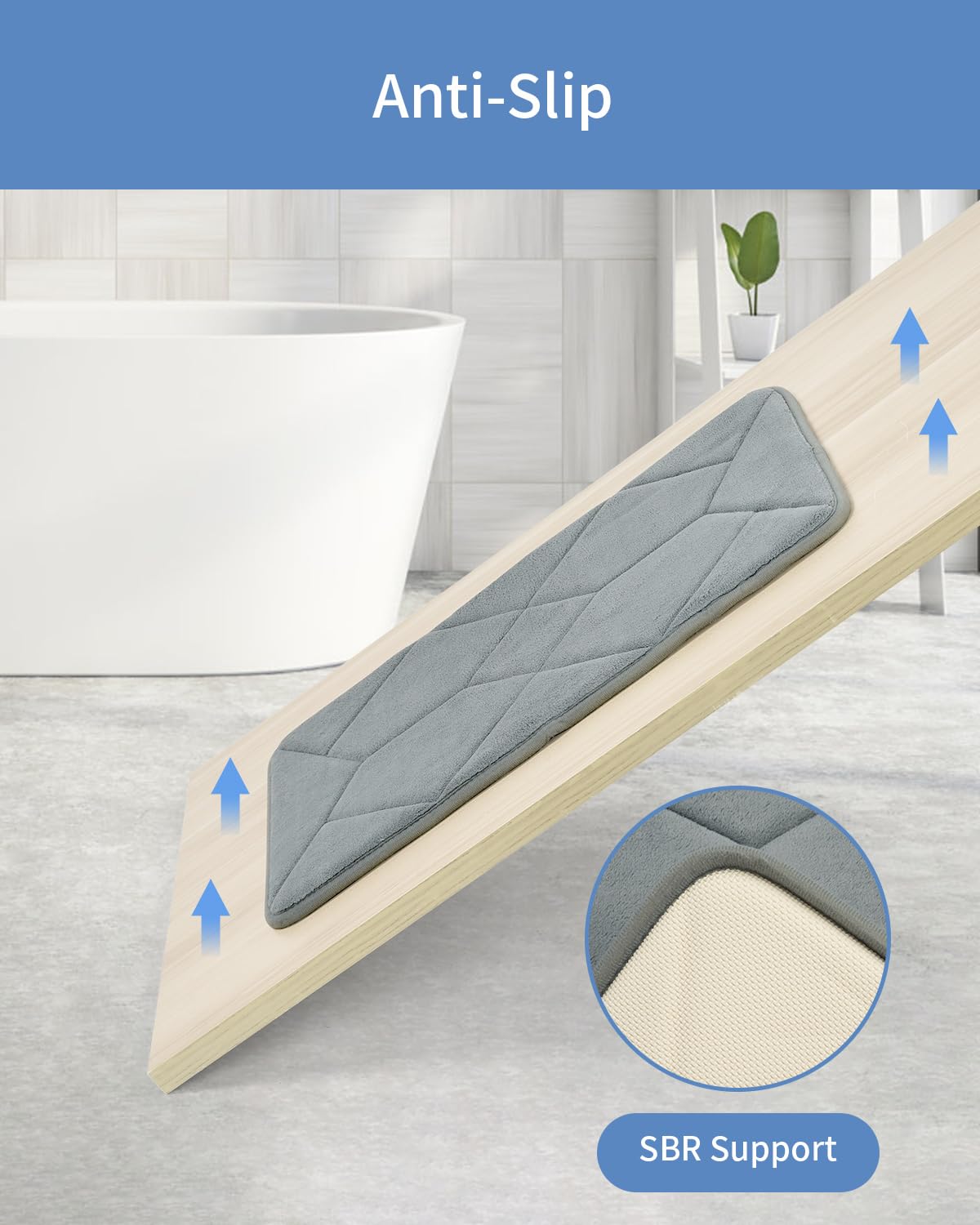 Cozary Memory Foam Bathroom Rugs, Super Soft Absorbent and Non-Slip Bath Mats for Shower Floor, Quick Dry Machine Washable Carpet Rug for Home Decor (36"×24",Grey)