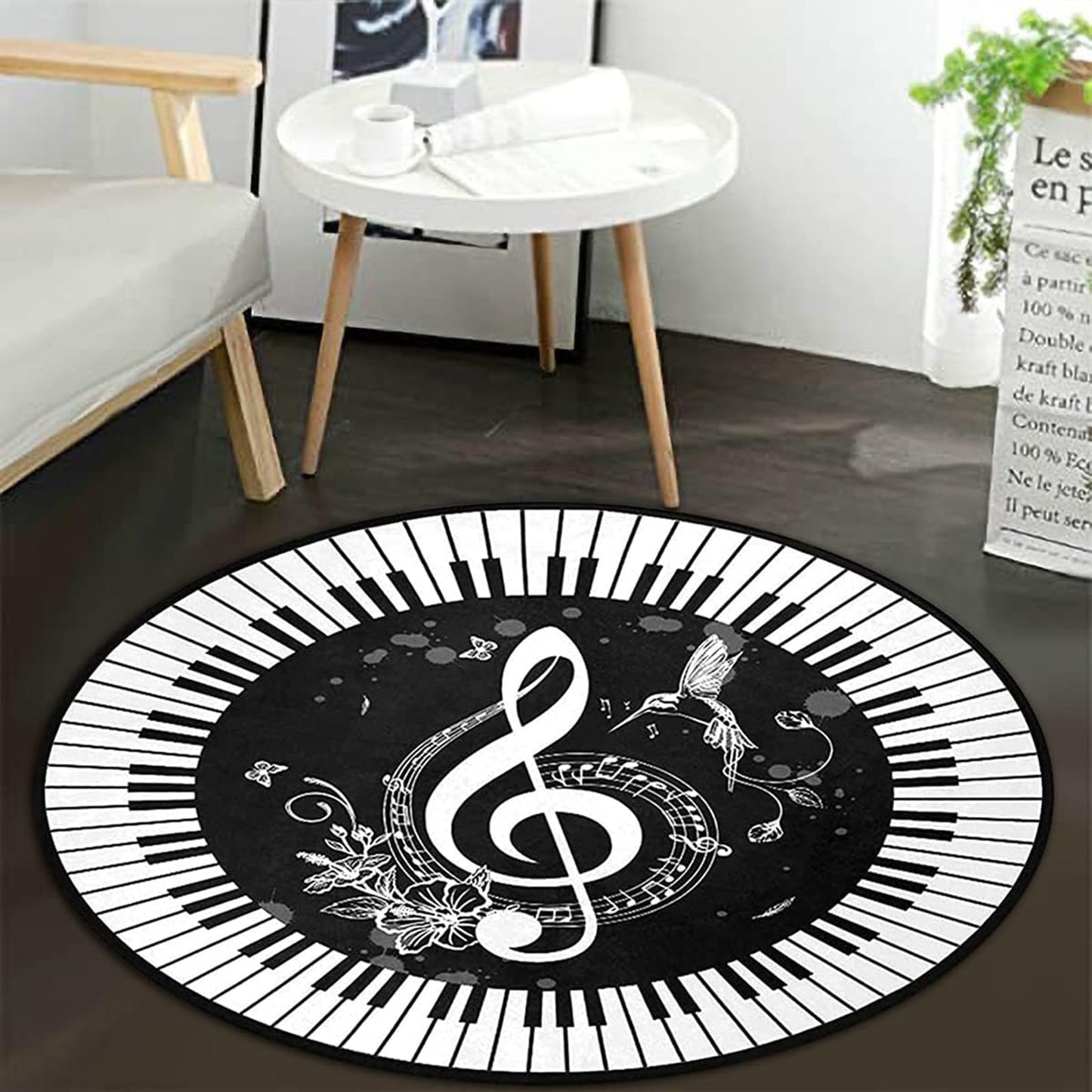 keepcute Music Round Area Rug Piano Notes Doormat Non-Slip Floor Mat Round Area Rug Carpet for Bedroom Living Room Study Playing Carpet, 3' Diameter