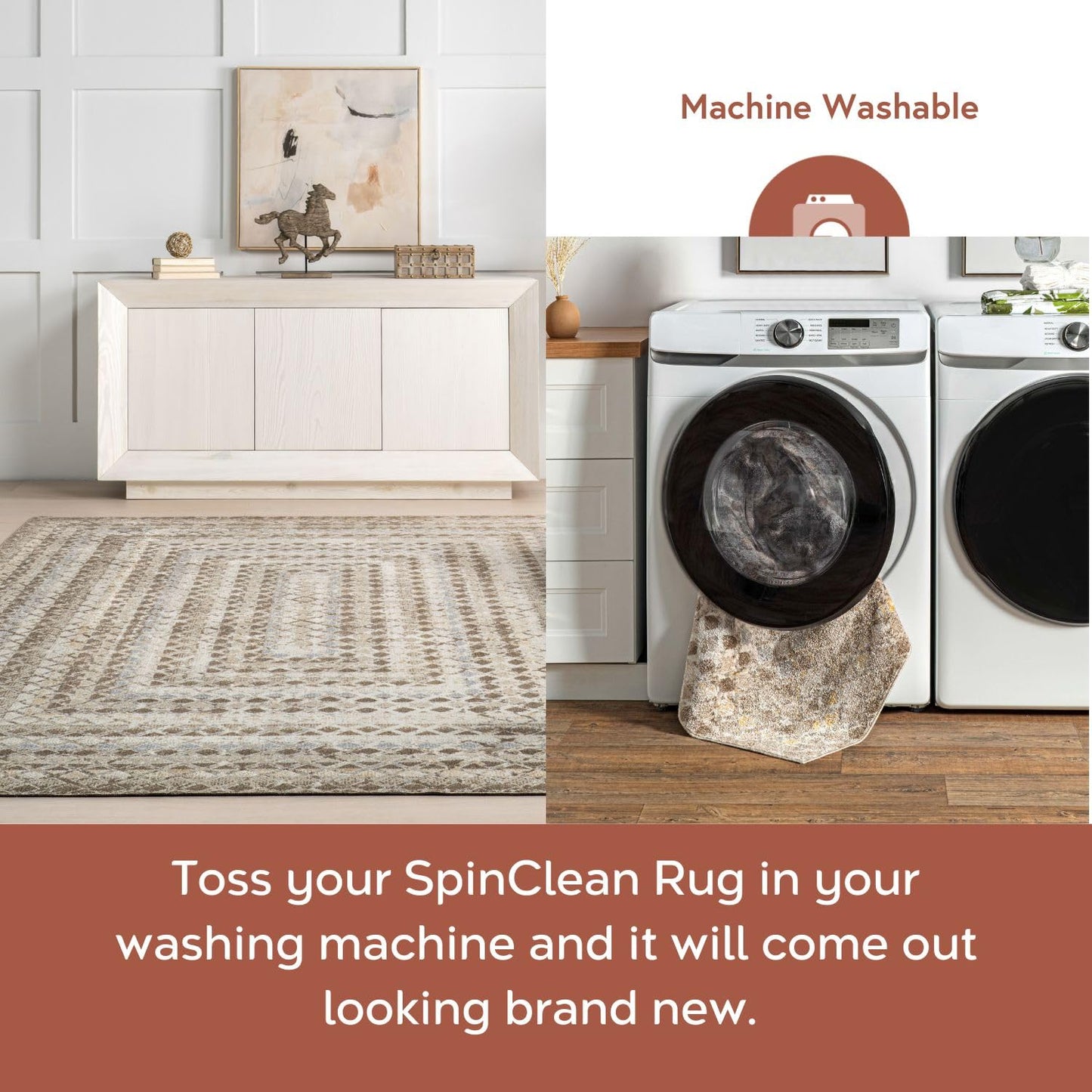 nuLOOM SpinClean Carley Beige/Ivory, 3'3" x 5', Geometric, Soft and Cozy, High Traffic, Stain Resistant, Easy Clean, Durable, Machine Washable Area Rug for Bedroom, Living Room, Dining, Entryway