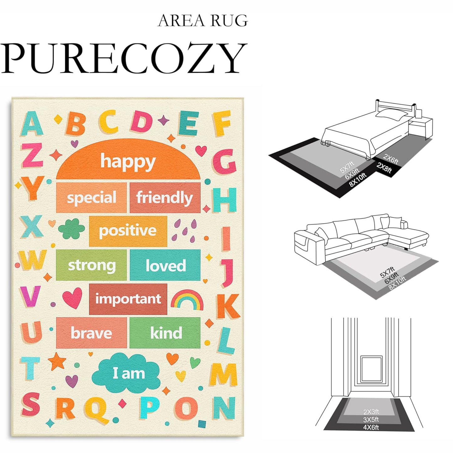 Alphabet Numbers Kids Rug 3x5 for Living Room Toddlers Hopscotch Area Rugs Machine Washable Educational Rug Non Slip Printed Low Pile Indoor Floor Carpet for Nursery Classroom Playroom Baby Daycare