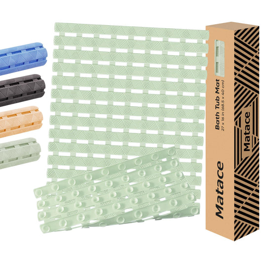Bathtub Mat Non Slip - for Inside Bath Tub & Shower, Small 27x16 Inch, 180 Strong Suction Cups, Soft Textured Surface, Fast Drain & Quick Dry, Bathroom Safety Mat, Sage Green, Matace