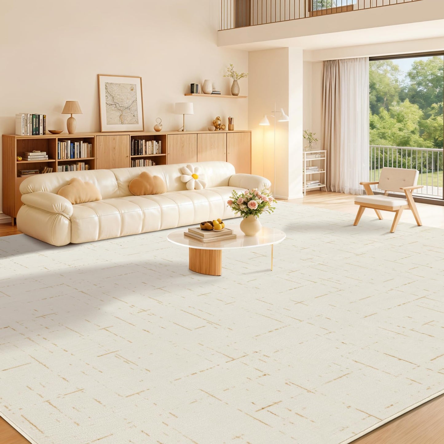 LIANLAM Washable Rug Area Rugs for Living Room - Stain Resistant Non-Slip Backing Boho Rug for Bedroom,Durable & Ultra-Thin Vintage Large Area Rug(8' x 10',White)