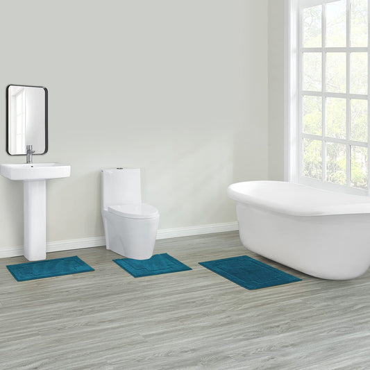 CNNJ Bath Rugs Set 3 Pieces Bathroom Mat Soft Absorbent Plush Shaggy Soft Floor Non Slip Shower Bath Tub Machine Washable (Teal-ser, 20"x32"/20"x20"/17"x24")