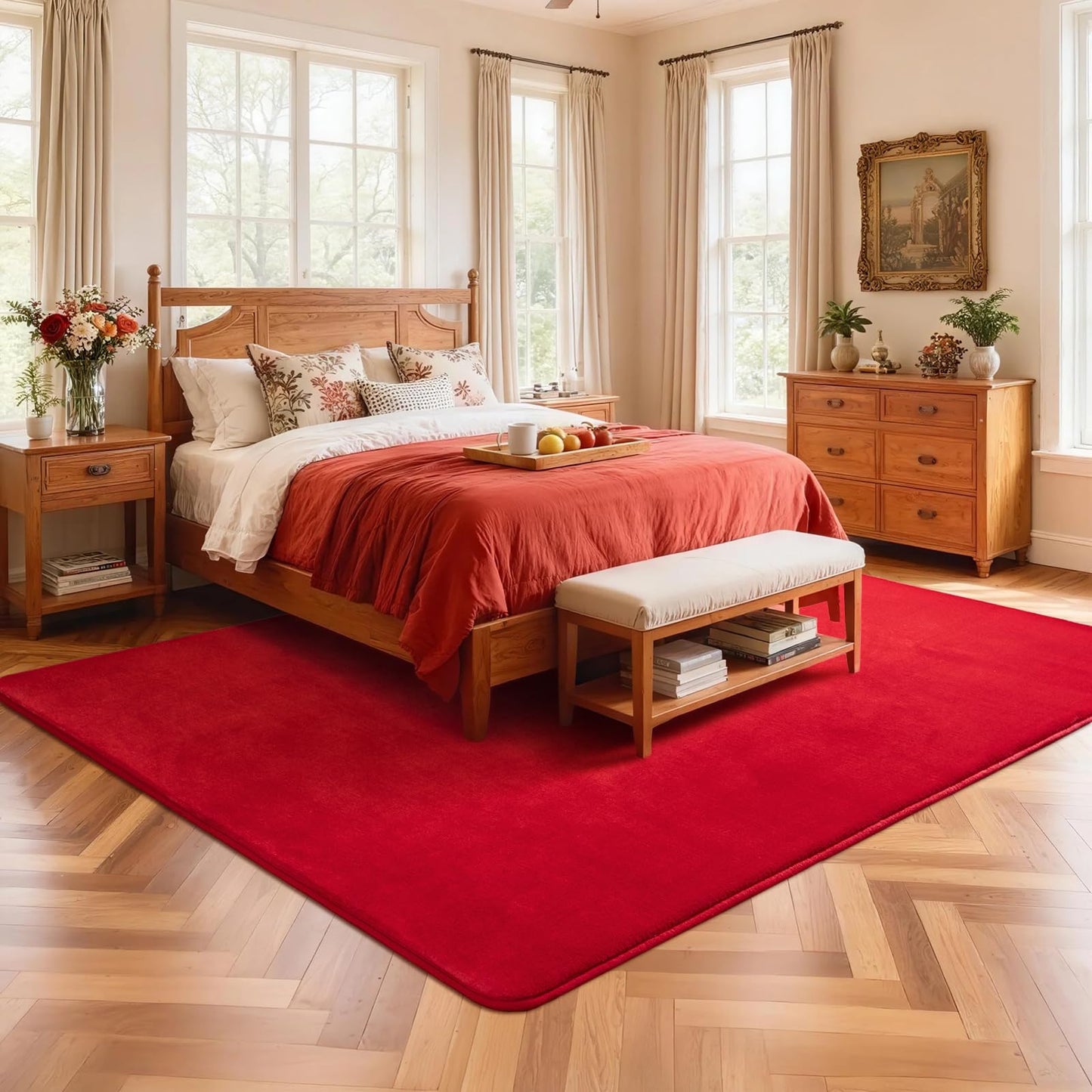 Andecor Soft Area Rug, 4x6 Red Washable Rugs for Living Room Bedroom, Indoor Fluffy Carpets for Dorm Boys Girls Kids Room Nursery Home Decorations